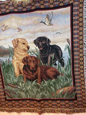 Vintage Labrador Retriever Woven Tapestry Throw Blanket 48” x 53”